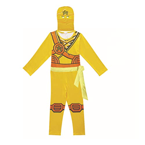 laughZuaia Kids Red Green Blue Ninja Pretend Play Costumes Cartoon Kai Lloyd Jay Fancy Dress Up Jumpsuit Outfits (140, Yellow)