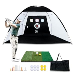 Upgraded Golf Practice Net with New Foldable Hitting Mat (10 X 7 ft) – 10 PU Balls, 7 Tees, 2 Rubber Tees and Carry Bag Included
