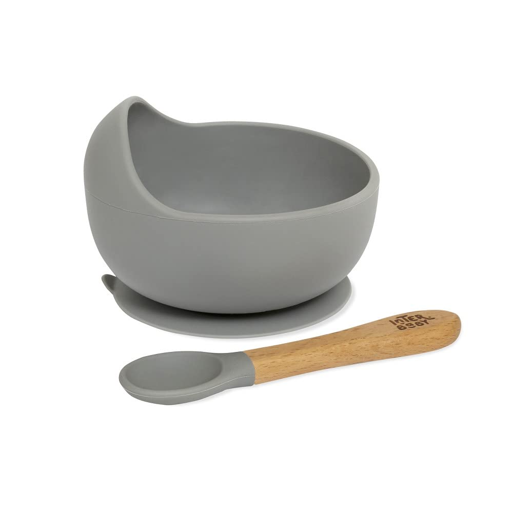 Baby Bowl with Suction Cup and Silicone Spoon in Pre-Troum Grey