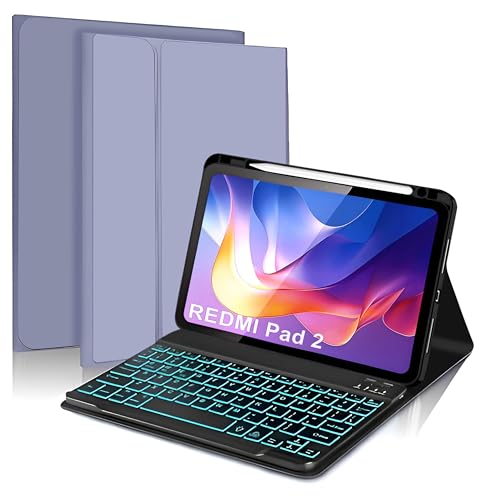 Image of ProElite Keyboard case for Xiaomi Redmi Pad 2 11 inch, Magnetic Detachable Wireless Bluetooth Keyboard Built-in 7-Colors Backlit with Pen Holder, Lavender
