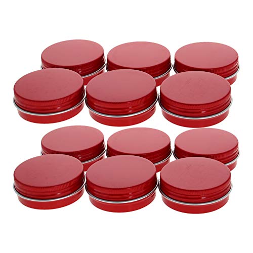 Jutagoss 12pcs 1 oz Round Aluminum Cans, Tin Can Screw Top Metal Lid Containers for Lip Balm, Crafts, Cosmetic, Candles, Candies, red 30ml