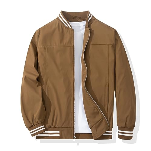 XiaoYouYu Men's Bomber Jacket Casual Stylish Lightweight Windbreaker Spring Fall Autumn Fashion Jackets Coffee XX-Large
