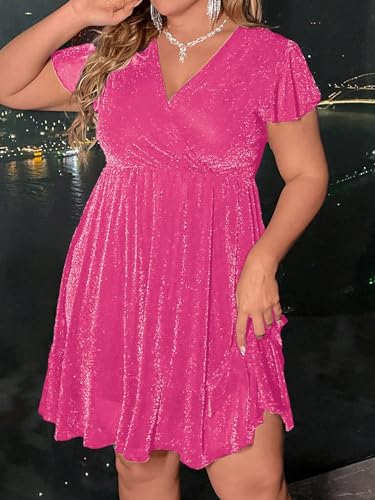 Floerns Women's Plus Size Glitter Wrap V Neck Short Sleeve Party A Line Dress4