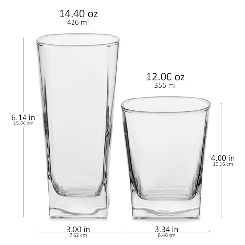 Image of Libbey City Tumbler and Rocks Glass Set, Elegant Drinkware Glasses Set, Tall Drinking Glasses with Modern Lines, Dishwasher Safe Drinking Glasses Set of 16