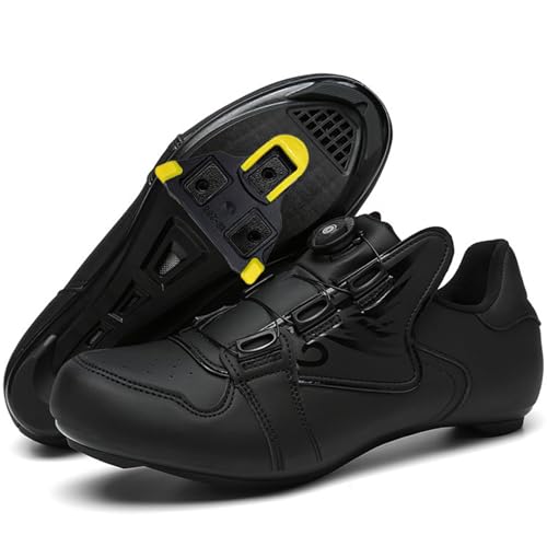 PENXZT Zapatillas de Ciclismo para Hombre Zapatillas Bicicleta de Carretera Compatibles con Look SPD SPD-SL Delta Lock Interior Exteriores Montaña,Negro,44 EU