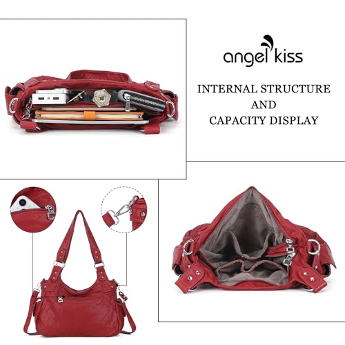 Image of Angel Kiss Large Purses and Handbags for Women Washed Faux Leather Crossbody Hobo Satchel Shoulder Handbag Tote Purse