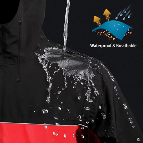 iCreek Motorcycle Rain Suit for Men and Women Waterproof Anti-storm Raincoat High Visibility Rain Gear (Red, M)
