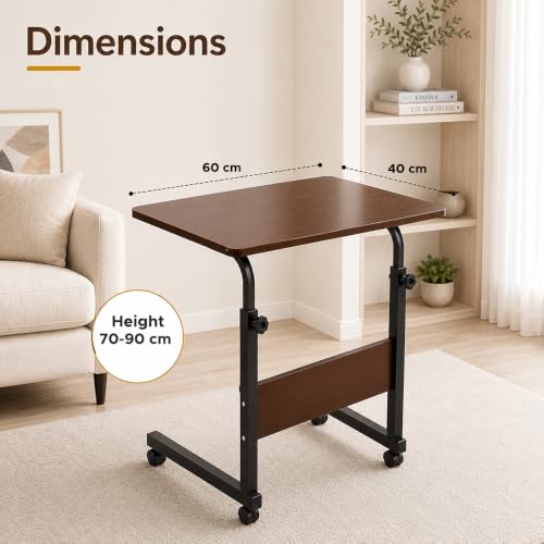 Image of Ant Esports BRAVO LT400 Multipurpose Height Adjustable Laptop Table with Wheels, Rolling Computer Desk, Portable Study Table,Home Office Desk,Mobile Workstation, Dark Walnut Top With Black Metal Frame