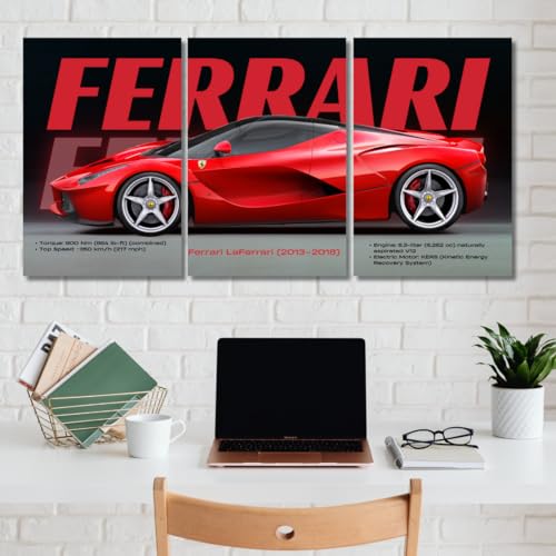 Image of Good Hope Ferrari car Poster | 3-Piece Split Car Posters | Car Poster For Wall Art Decoration | Gift for Boys | A4 Size | Posters for Wall, Bedroom, living Room Decor For Home & office