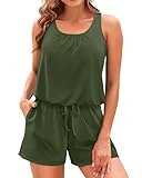 Tempt Me Romper One Piece Swimsuits with Short - Women Boyleg with Pockets Modest Bathing Suit 2025 Swimwear Army Green L