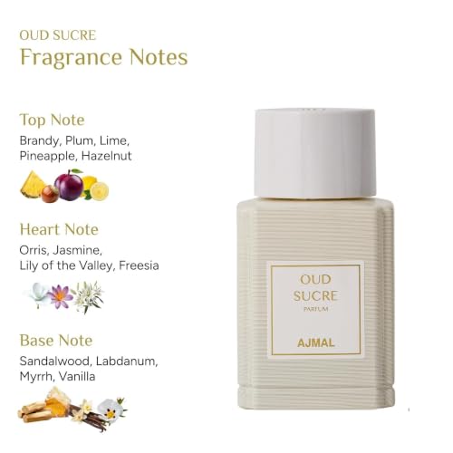 Image of Ajmal Oud Marquis Oud Sucre Eau de Parfum Unisex, 3.4 fl oz | Sweet oud unisex EDP by Ajmal. Warm gourmand depth meets oriental richness. Crafted in Dubai, made in France.