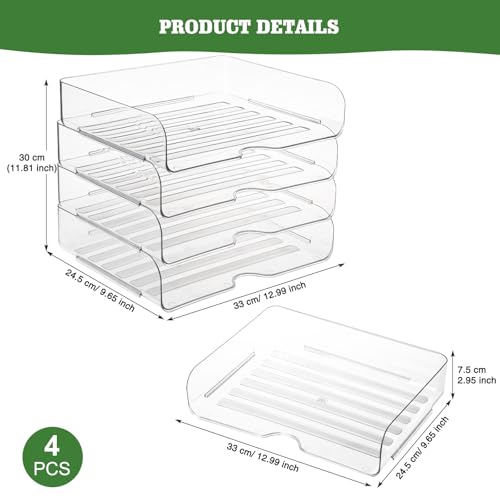 Greentainer 4-Stöckige Ablagekorb für A4, Dokumentenablage aus Plastik, Stapelbare Schreibtisch Organizer Briefkorb, Briefablage,A4-Papierablage für Zuhause,Büro,Schule(4pcs Transparent)
