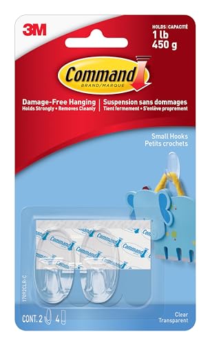 Command Crochet Transparent Petit Modèle avec Languettes Transparentes, 2 Crochets + 4 Languettes - Pour Accrocher et Décorer Sans Abîmer