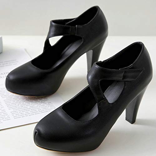 MAVMAX Women's Platform Mary Jane Block High Heel Cutout Pumps3