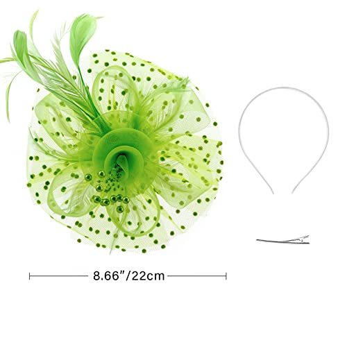 Image of DRESHOW Fascinators Hat Flower Mesh Ribbons Feathers on a Headband and a Clip Tea Party Headwear for Girls and Women