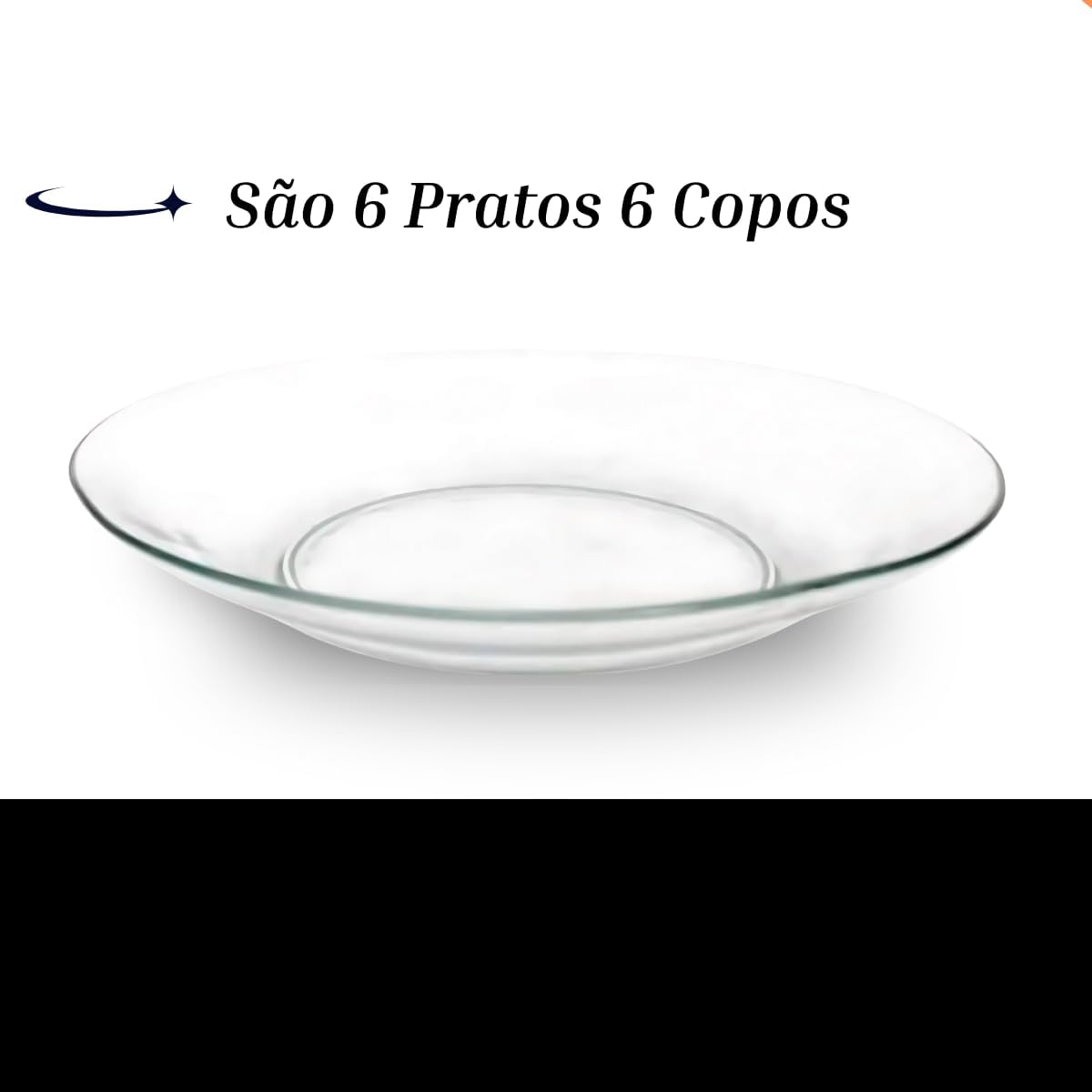 Conjunto de Pratos Fundos de Vidro 6 Peças 22cm – Design Liso Moderno e Resistente | Acessível a Micro-ondas e Lava-louças | Ideal para Refeições, Almoços e Jantares
