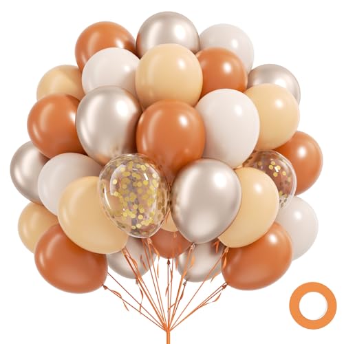 Image of 60pcs Fall Balloons 12inch, Thanksgiving Balloons with Burnt Orange Nude Sand White Metallic Gold Confetti Balloon for Fall Thanksgiving Baby Shower Bridal Birthday Party Decorations