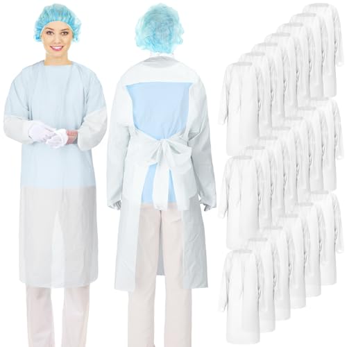 TrelaCo 20 Pack Disposable Isolation Gowns PPE Gown Set with Sleeves,White