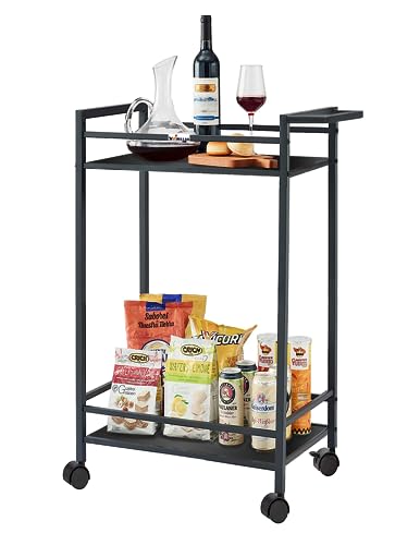 Image of WINSTAR Metal Rolling Trolley with Lockable Wheels | Heavy Duty Multifunctional Metal Frame Cart | Ideal for Home, Kitchen, Bathroom and Office Storage | (Black, 2-Tier)