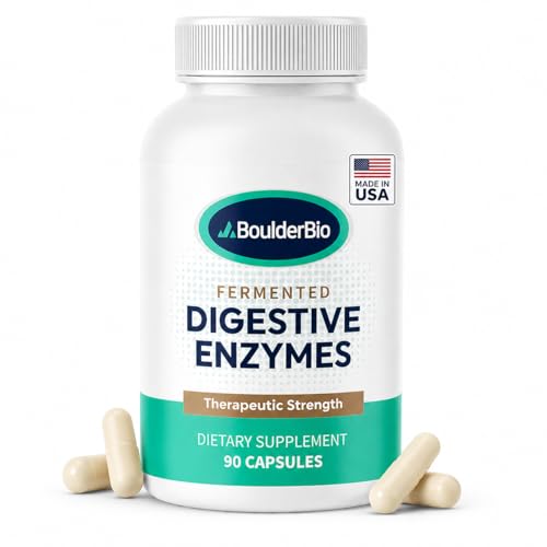 Boulder Bio Digestive Enzymes | 40 000 USP Lipase - Prescription Strength Pancreatic Enzyme Replacement Formula for Fat Digestion Gut Health & Nutrient Absorption - Fermented Vegan High Potency