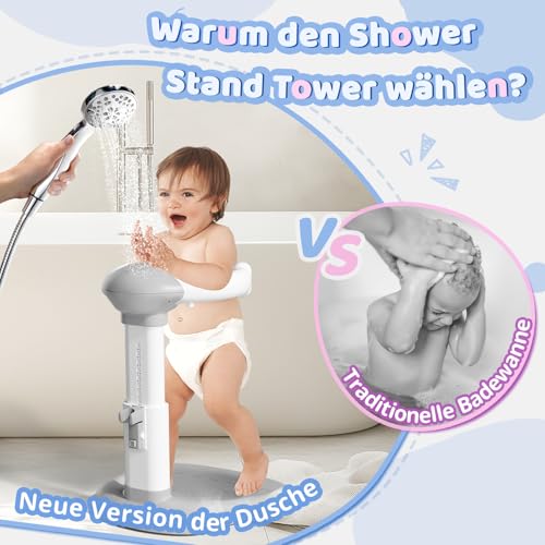 COOSEYA® Baby Dusche Ständer – Einstellbarer Baby Shower Stand Support mit AntiRutsch-Basis, Duschständer Kind, Anstelle eines Badewannensitzes baby – zum Baden, Windelwechseln und Waschen des Popos