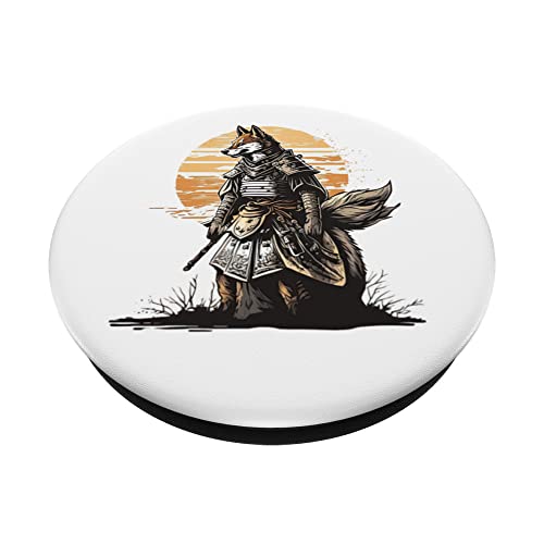 Shibu Inu Sun Japanese Samurai Warrior Battle Pose Japan Art PopSockets Swappable PopGrip, Black - Image 2