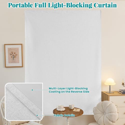 Image of 100% Blackout Adhesive Blackout Curtains- Self Stick Shades Window Blinds Curtains No Rod Needed Easy to Hang Curtain, Use for Bedroom, Kitchen, Home Office, W52 x L84 inch, 1 Panel, Off-White