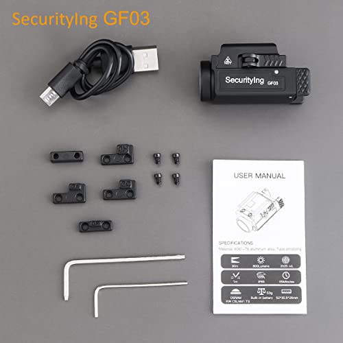 Securitying Gf03 800 Lumens Mini Pistol Light, Usb Rechargeable Rail Mounted Tactical Weapon Light, Quick Release Compact Waterproof Weaponlight For Mil-Std-1913 Rails, Built-In Battery #TOP7