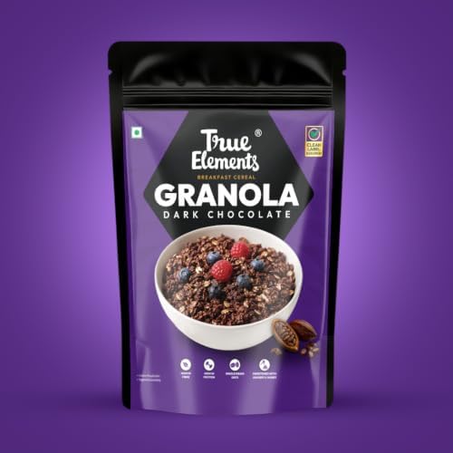 True Elements Granola Dark Chocolate 400g - Baked Granola | Almonds, Berries & Dark Chocolate | Granola for Breakfast | High Fibre Cereal | Diet Snack