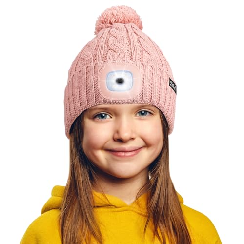 Etsfmoa Unisex Hat with Light for Kids,Winter Knitted Beanie,Gifts for Boys and Girls,Rechargeable Headlamp LED Cap - Main Image