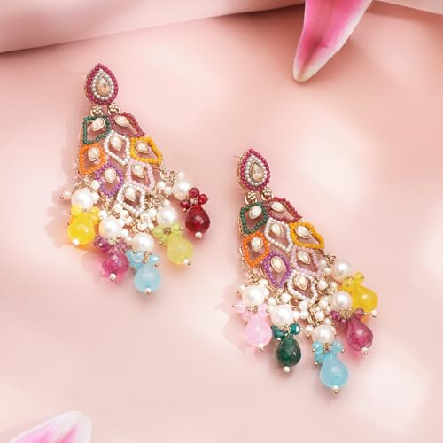 Image of Rubans Long Dangler Earrings Kundan & Pearl Ethnic Jewellery Gift for Women & Girls