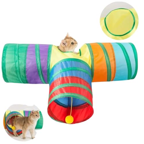 Brinquedo Tunel para gato Dobravel Com Bolinha 3 saidas em T (Colorido)