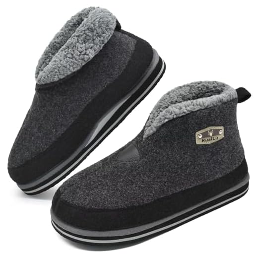 KuaiLu Zapatillas Casa Bota Hombre Invierno Fieltro Cerradas Babuchas Caballero Peluche Lana Pelo Calentitas Pantuflas Botine Comoda Ortopedicas Memory Foam Slippers Antideslizante Goma Suela Gris 43