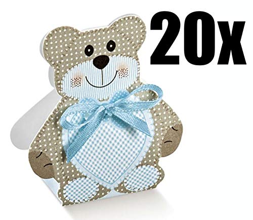 20 Pezzi Orso Orsetto Medio Celeste Scatolina Portaconfetti Bomboniera N
