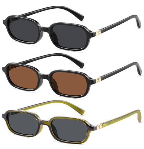 YMRFW Retro Rectangular Sunglasses for Women Narrow Trendy Small 90s Style Square Frame UV Protection Sun Glasses