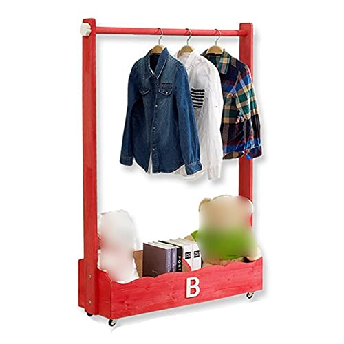 JFUNANQH Perchero de pie para Ropa, Perchero Infantil con Ruedas, Mueble de almacenaje para Dormitorio de niños y niñas, estantería para Libros, Juguetes y Ropa de guardería, 4 Colores (Col