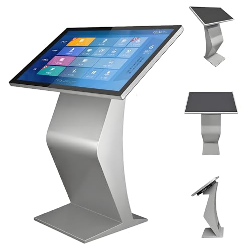 Image of Self Service Kiosk, 21.5 inch /32 inch Interactive Kiosk 1080P HD IPS Touch Screen Display, Weatherproof Floor Standing Digital Signage for Outdoor /Indoor Silver-32