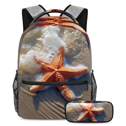 Sac à dos grand format motif étoile de mer avec trousse de rangement pour garçon et fille