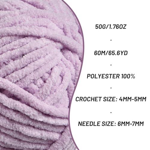 Image of 3 Packs Plush Chenille Chunky Crochet Yarn - Baby Yarn for Crocheting Soft - Velvet Yarns Knitting for Blankets Crafts - Fluffy Amigurumi Yarns 150g / 196.8yds (3 Light Purple)