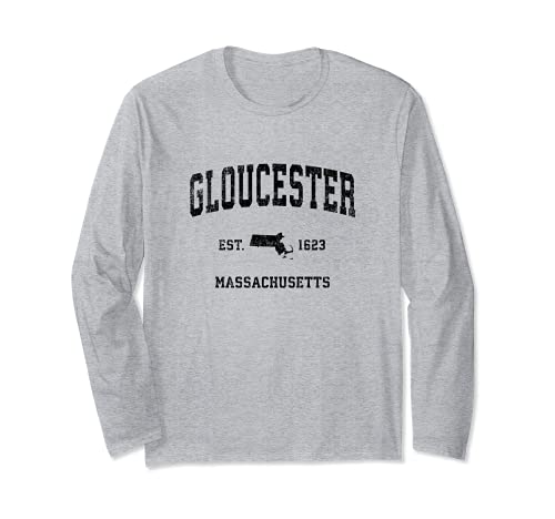 Gloucester Massachusetts MA Vintage Deportes Diseño Negro Prin Manga Larga