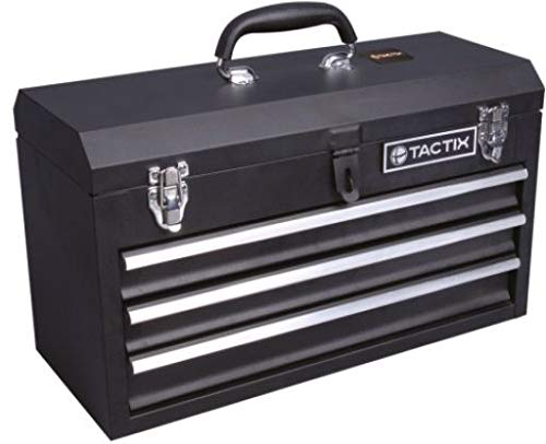 Tactix Steel Tool Chest, 20 Inch Metal Tool Box With 3 Drawers, Portable, Metal Latches, For Garage Office And Home Storage, Comfortable Handle, Black Size: 52W X 23D X 31H cm- 321102