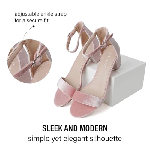 Image of J. Adams Daisy Heeled Sandals - Ankle Strap Low Block, Open Toe Dress Pumps, Chunky Heels - Dressy Shoes for Women - Bridal, Wedding, Summer Sandals