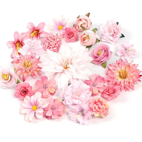 KNUIUYY 20 Pièces Fleurs Artificielles Deco Fausse Fleur, 10 Espèces 2-13cm Petite Tête de Fleur Rose Artificielle, pour Bricolage Artisanat Découpage de...