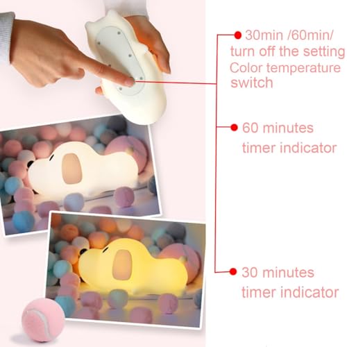 Image of S NMT Silicone LED Papa Puppy Night Light Touch Sensor Switching Night Lamp, Transform Between Warm White 2700K and White 6500K, Safe SIL+ABS, Sleep Timer Setting for Kids Babies Bedside and Nursery