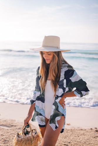 Image of Zoye Chen Women's Bikini Swimsuit Cover Up Button Down V Neck Shirts Long Sleeve Blouse Beachwear Bathing Suit