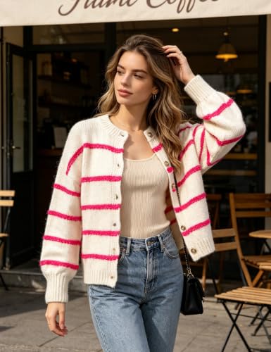 Image of QIBABU Womens Striped Cardigan Sweaters Casual Open Front Long Sleeve Button Down Knit Outwear