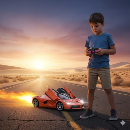 Image of SUPER TOY Open Door Remote Control Car for Boys 3-14 Years with Spray Booster Sports Model RC Car Rechargeable Toy for Kids with Charging Cable Birthday Gifts, Red