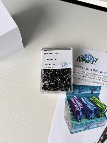 Wedo Pinnnadeln Diabolo-Form 100 Stück schwarzer Metallkopf großer Griffmulde kompakte Klarsichtdose