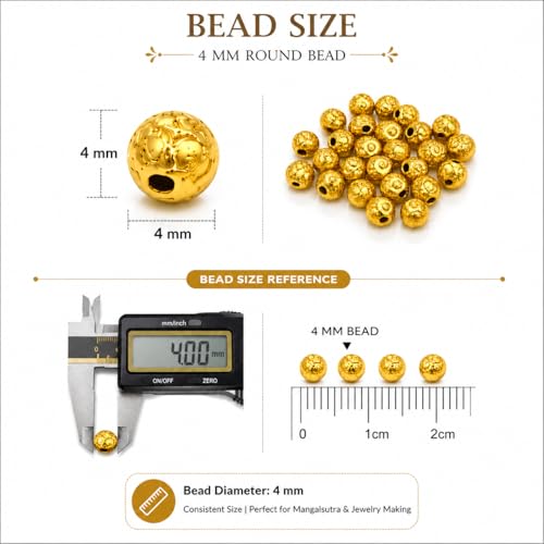 Image of EverSiya 1 Gram Gold Plated Beads for Mangalsutra Making | 4mm Gold Round Beads & Designer Wave Tubes | DIY Jewelry Making Supplies | Traditional Necklace Craft Material for Women