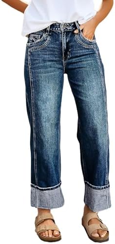 Flamingals Mid Rise Straight Leg Baggy Jeans for Women Plus Size ...